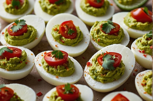 Foto kleurrijke guacamole-duivel-eieren