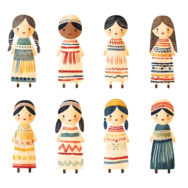 Kleurrijke Guatemalteekse Worry Dolls Miniatuurfiguren Veelkleurig hout een creatief traditioneel object