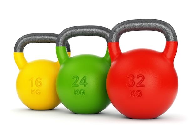 Kleurrijke gym-kettlebells met verschillend gewicht