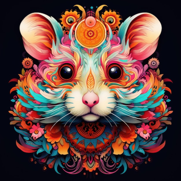 Kleurrijke hamster mandala kunst op zwarte achtergrond Ontwerp print voor t-shirt beker kussen sticker geval embleem tatoeage en puzzel