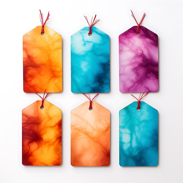 Foto kleurrijke handgeverfde stof winkel tag card fabric tag card onregelmatige dy schets waterverf stijl