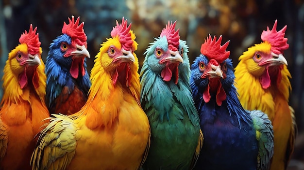 Foto kleurrijke hanen in een close-up van een boerderij