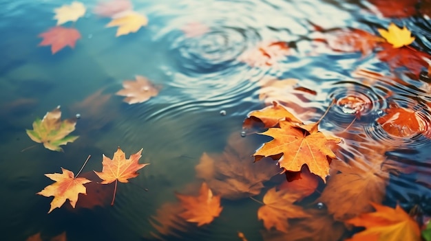 Kleurrijke herfstbladeren drijvend op vijverwater