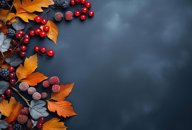 kleurrijke herfstbladeren en bessen met achtergrond