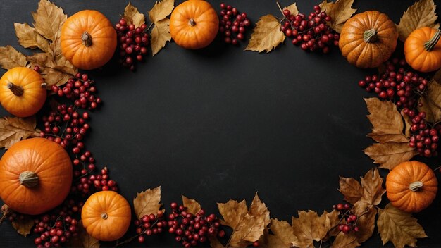 Foto kleurrijke herfstbladeren noten en dennenkegels dubbele rand over een rustieke donkere banner achtergrond boven