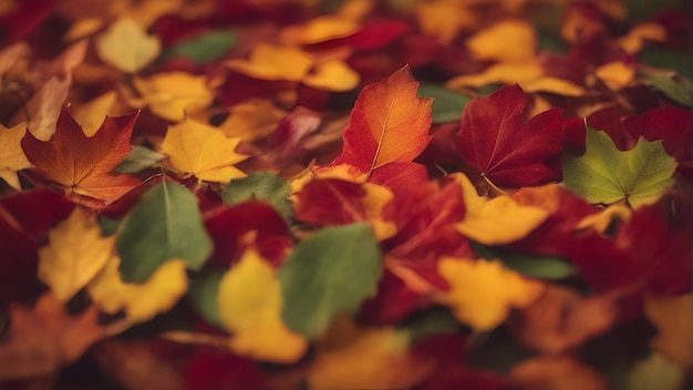 Kleurrijke herfstbladeren op de grond Herfst achtergrond Selectieve aandacht