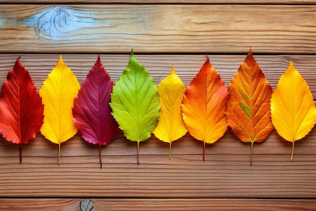 Kleurrijke herfstbladeren op een houten achtergrond