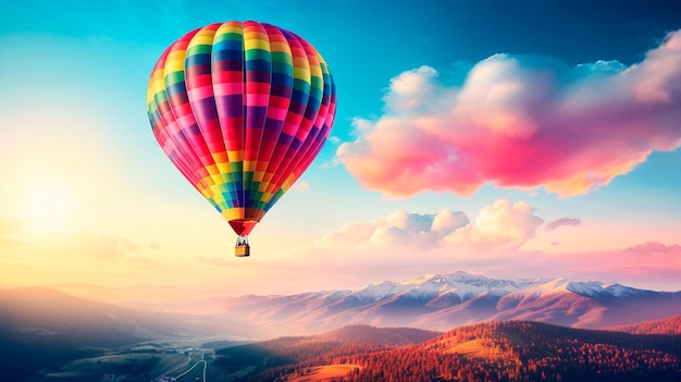kleurrijke heteluchtballon tijdens de vlucht Generatieve AI