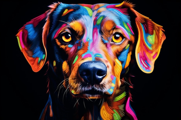 kleurrijke hond op zwarte achtergrond