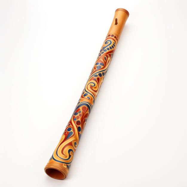 Foto kleurrijke houten fluit met maori-kunstontwerp