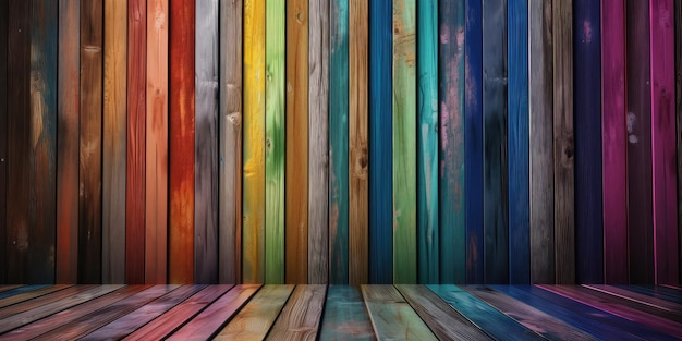 Kleurrijke houten stroken Houten muur