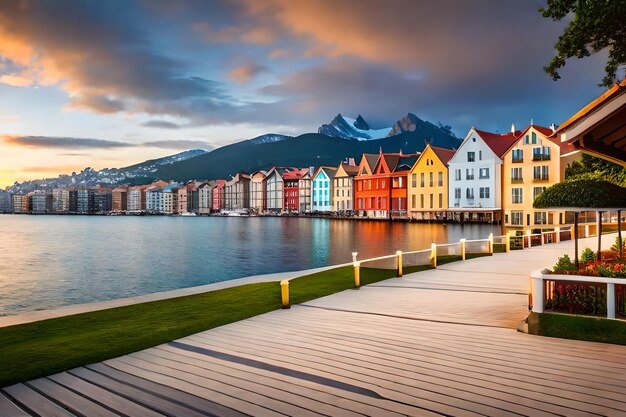 Foto kleurrijke huizen bij de zee
