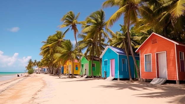 Kleurrijke huizen op Catalina strand Dominicaanse Republiek met palmbomen Generatieve AI illustrator