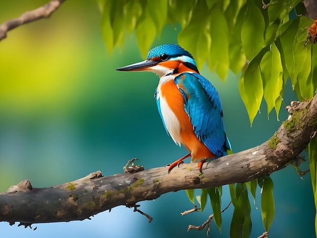 Kleurrijke ijsvogel vogel zittend op een boomtak ai gegenereerd