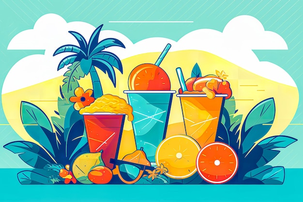 Kleurrijke illustratie banner achtergrond of vector beeltenis van de komst van de zomer palmbomen