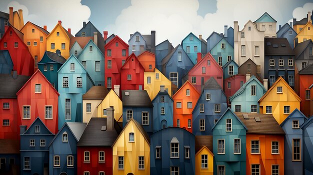 Foto kleurrijke illustratie in vector stijl van veelkleurige huizen van een kleine europese stad toerisme banner hypotheek gecreëerd met ai