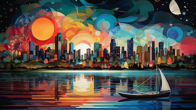 kleurrijke illustratie van de haven van Houston