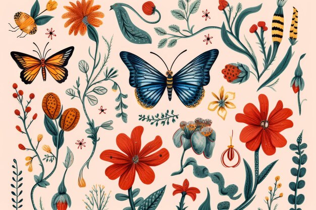 Kleurrijke illustratie van flora en fauna