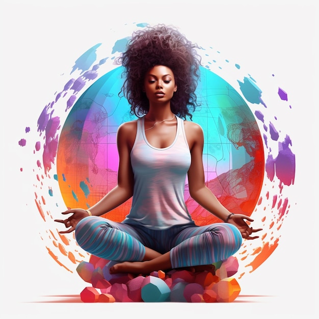 Kleurrijke illustratie van Vrouwenzitting in Meditatieve houding