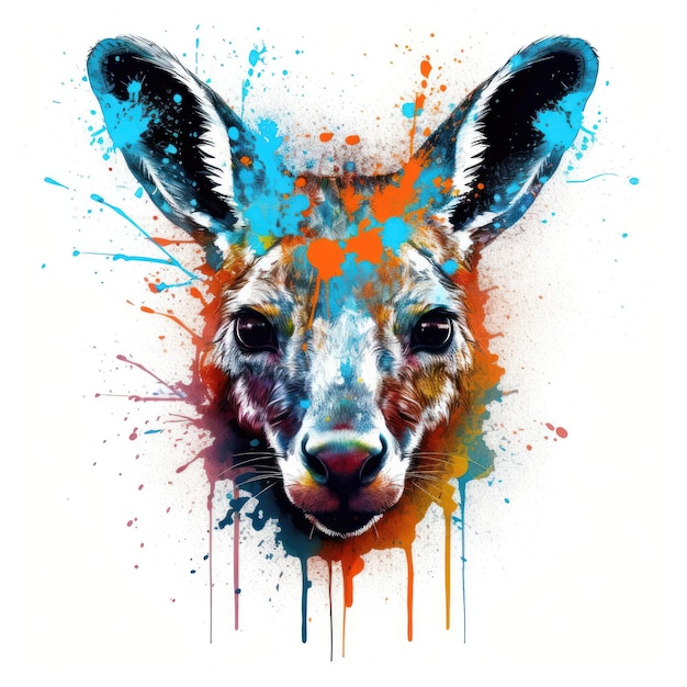 Kleurrijke Kangaroo Head in Dark Bronze en Azure Neonpunk Style Lith Print Perfect voor posters en uitnodigingen Generatieve AI