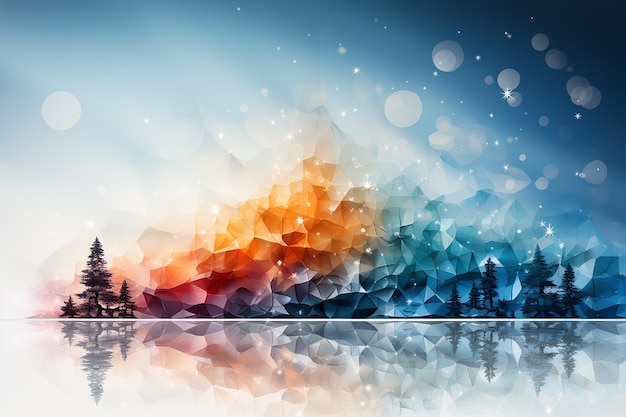 Foto kleurrijke kerstachtergrond met gestileerde sparren tegen een prachtige veelkleurige hemel kopieer ruimte