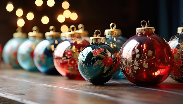 Foto kleurrijke kerstversieringen op een houten tafel