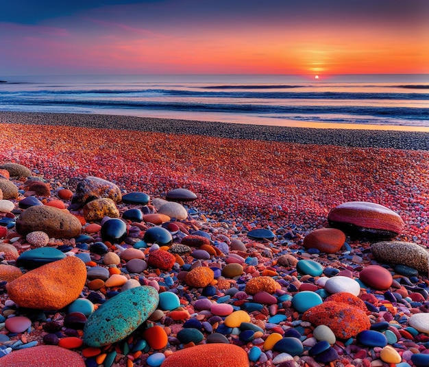 Kleurrijke kiezelstenen op het strand