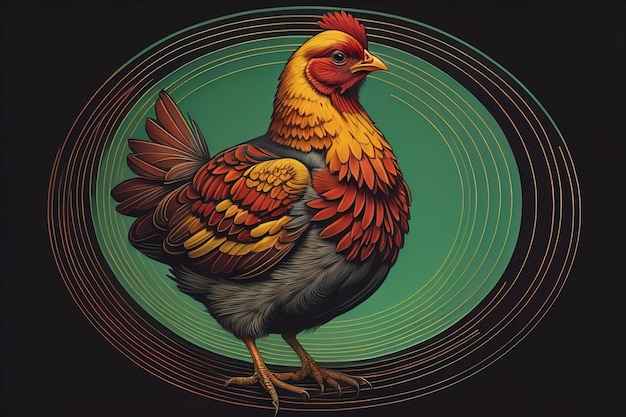 Foto kleurrijke kip op een vaste kleur achtergrond studio foto ai generatieve
