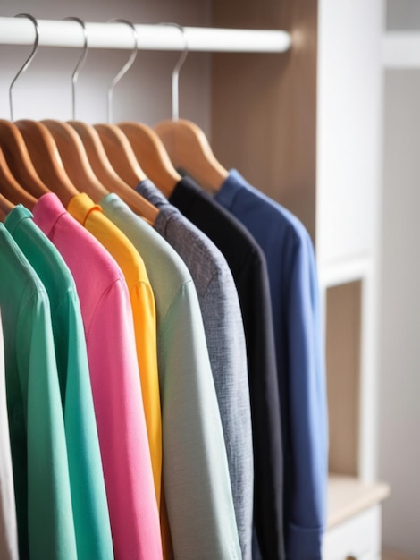 kleurrijke kleren op hangers achtergrond