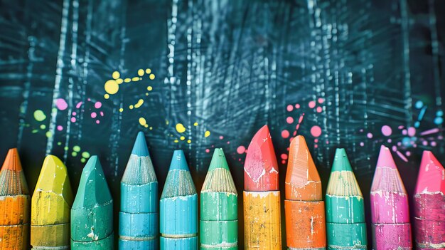 Foto kleurrijke kleurpotloden en potloden op een tafel die creativiteit en de vreugde van het tekenen in educatieve kunstbenodigdheden vertegenwoordigen