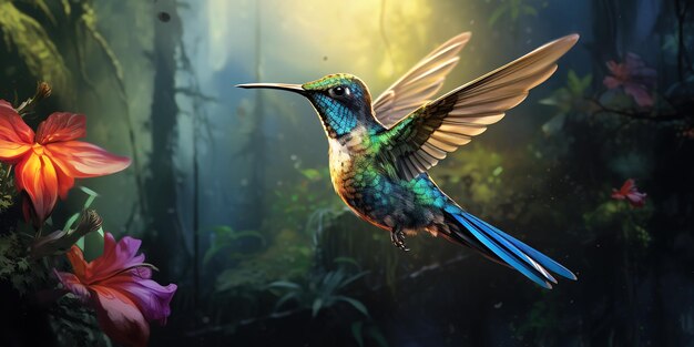 Kleurrijke kolibrie in de jungle wilde dieren en natuurconcept