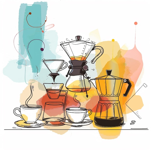 kleurrijke kunstwerken van koffiekopjes