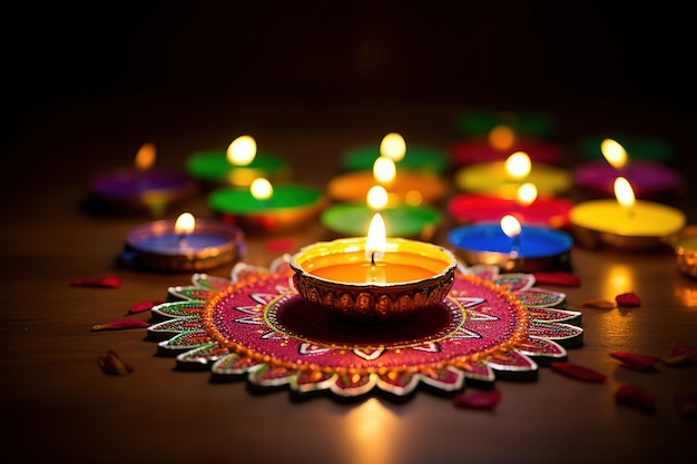 Kleurrijke lamp verlicht tijdens de viering van Diwali
