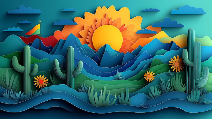 Foto kleurrijke latijns-amerikaanse viering in vectorpapier gesneden stijl met feestelijke vlaggen en decoraties die een levendige highresolution scène creëren