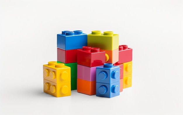 Kleurrijke Lego-blokken geïsoleerd op witte achtergrond Generatieve AI