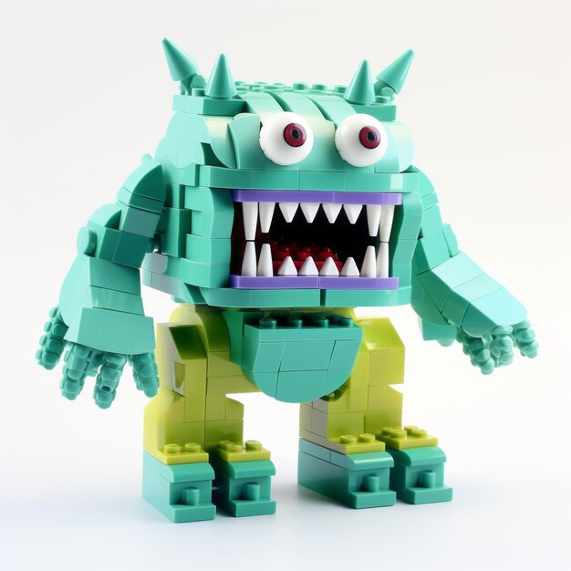 Foto kleurrijke lego-monster sculptuur van tibor nagy