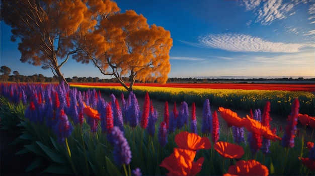 Foto kleurrijke lente bloemen veld