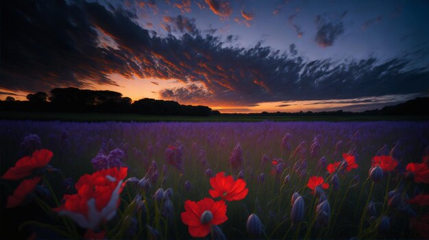 Foto kleurrijke lente bloemen veld