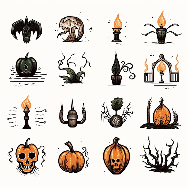 Kleurrijke leuke en spookachtige Halloween Icon Sheet