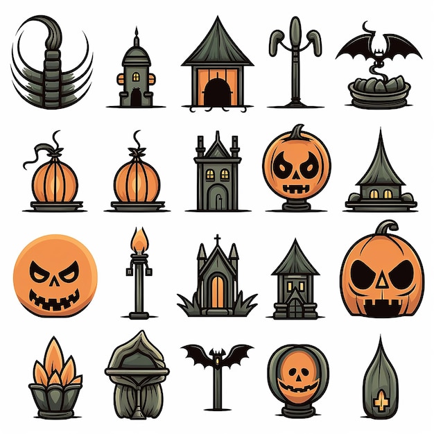 Foto kleurrijke leuke en spookachtige halloween icon sheet
