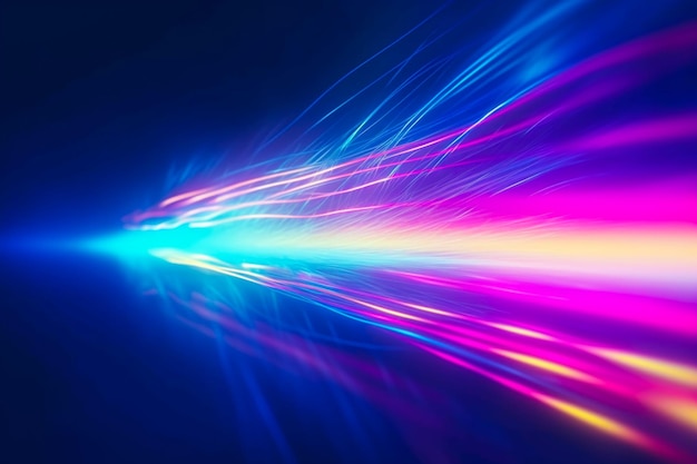 Kleurrijke lichtuitbarsting en laseraanwijzer voor een moderne abstracte achtergrond met snelle kleuren in de stijl van donker hemelsblauw met kopieerruimte