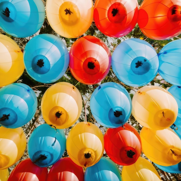 Kleurrijke luchtballon wand close-up foto Levendige feest ballon achtergrond feestelijke speelgoed ballon