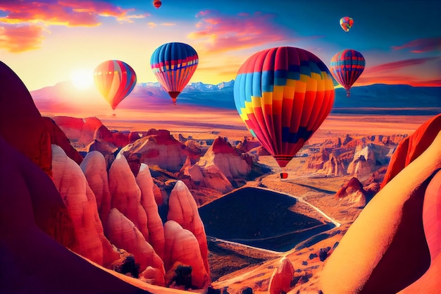 Kleurrijke luchtballonnen in turkije illustratie Generatieve AI Generatieve AI