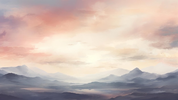 Kleurrijke luchten Een Japans geïnspireerd schilderij van majestueuze bergen