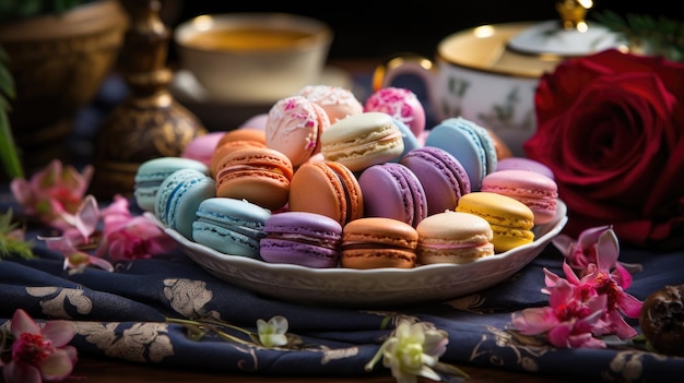 kleurrijke macaroon collectie op de tafel