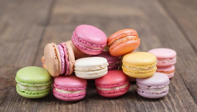 Kleurrijke macaroon op een houten tafel