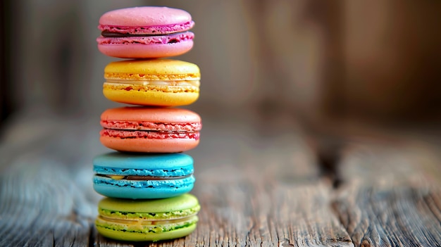 Kleurrijke macaroons op een houten tafel Selectieve focus