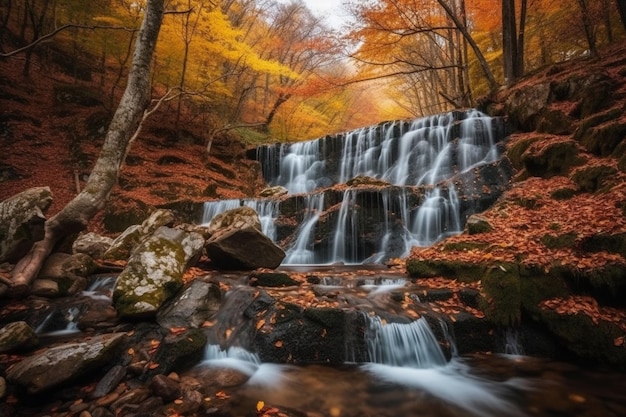 Kleurrijke majestueuze watervallen in het nationale park bos tijdens de herfst afbeelding