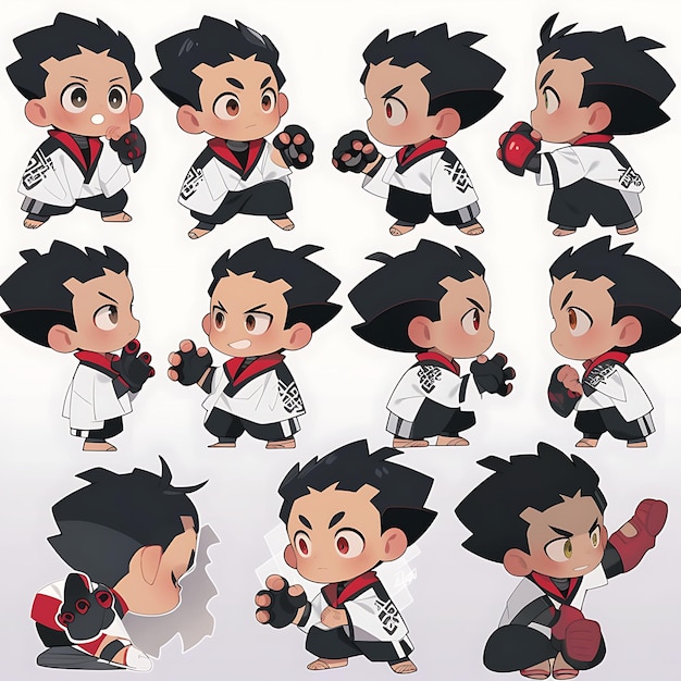 Foto kleurrijke mannelijke indonesische pencak silat fighter chibi kawaii martial ar schattige personages collectie