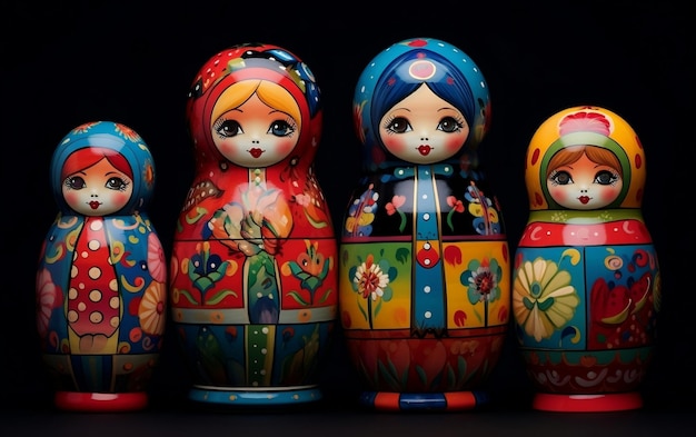 Kleurrijke Matryoshka-pop met decoratieve kleren, armen en benen Generatieve AI